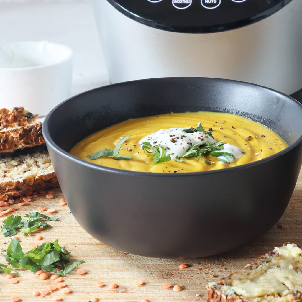 Blender carrot, ginger, and lentil soup