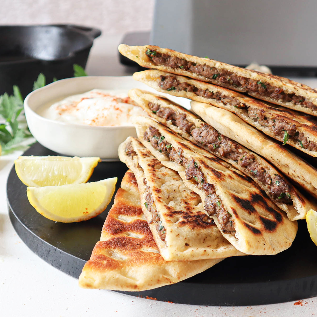 Arayes - Middle Eastern ground meat stuffed pita