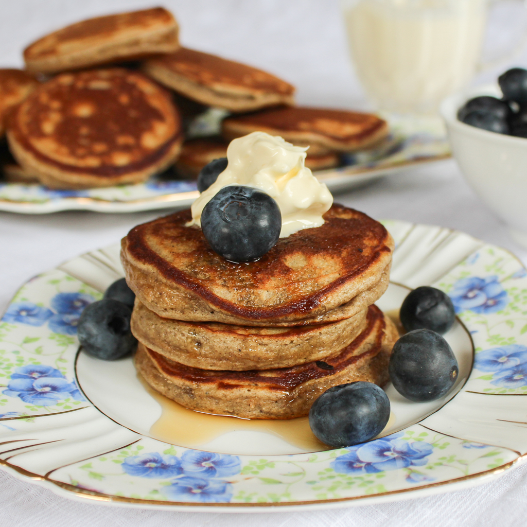 Fluffy grain-free green banana flour pancakes.