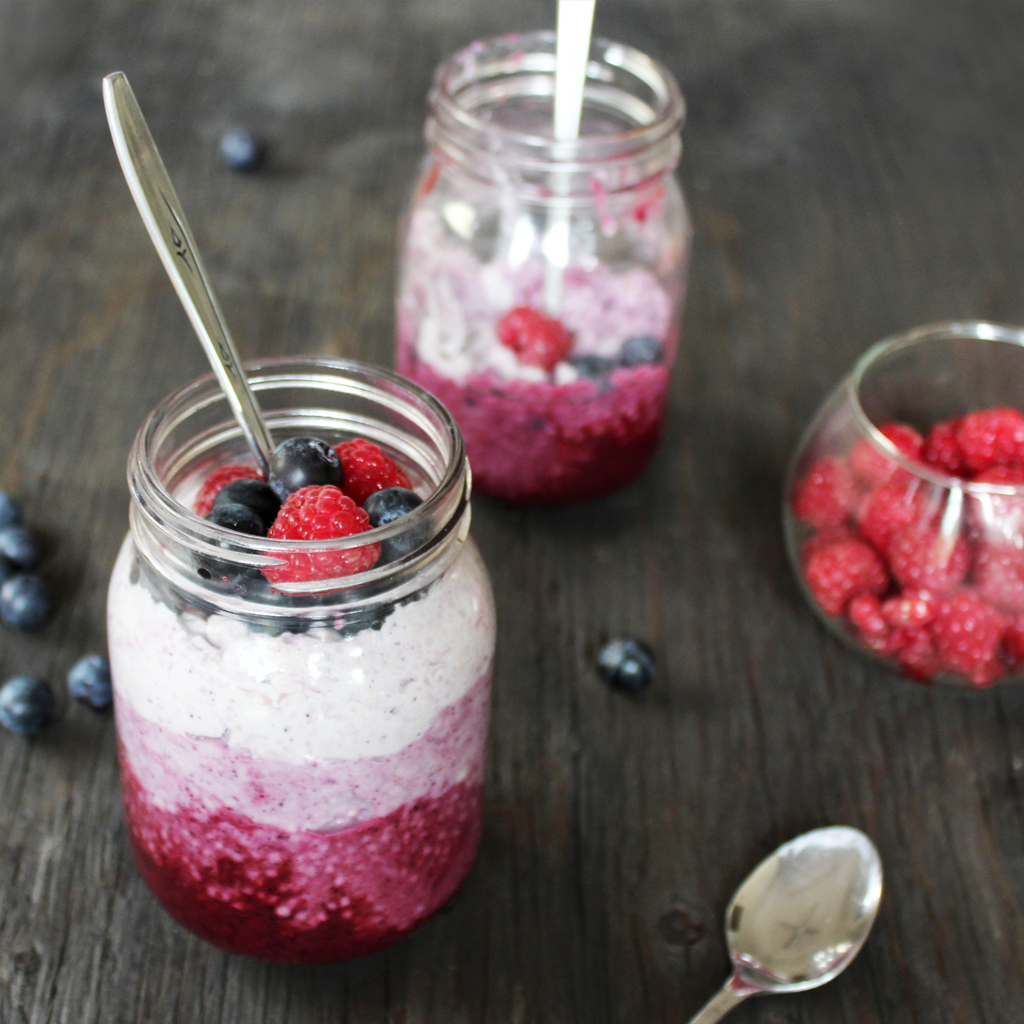 Layered coconut yogurt berry chia pudding