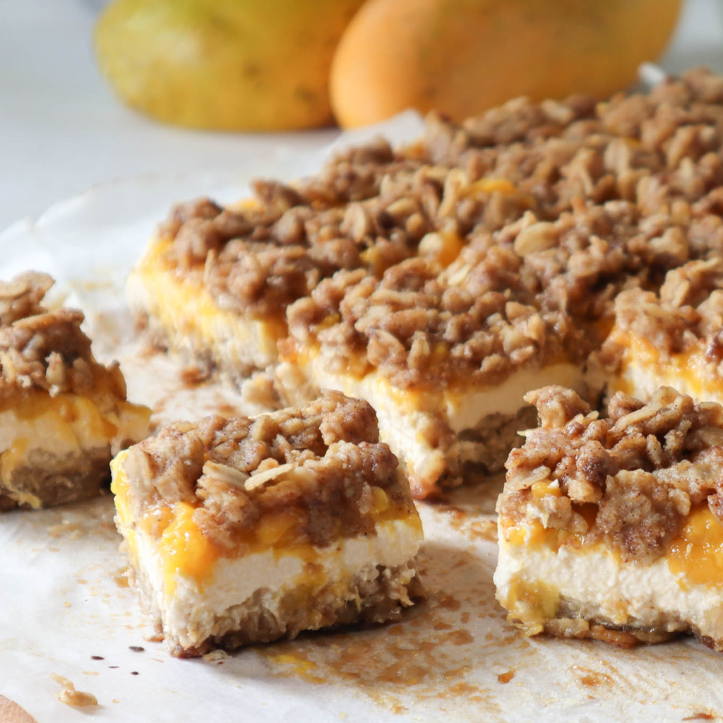 Baked mango breakfast cheesecake bars