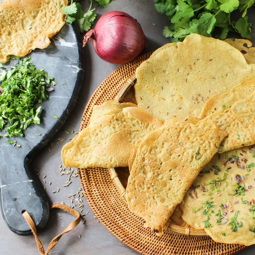 Savoury chickpea crepes, flatbread, wraps. Vegan & GF